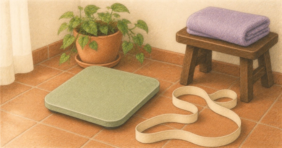 Ilustração de um gráfico de linha descendente que se achata, desenhado num caderno ao lado de uma fita métrica